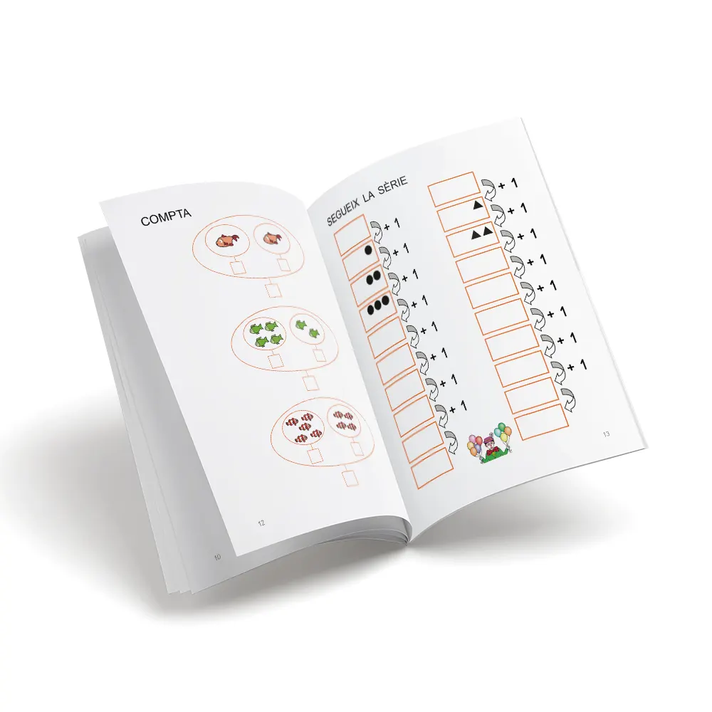 Quadern de matemàtiques 07 - Nou set Juguem amb els nombres - Concepte de suma: Afegir - infantil