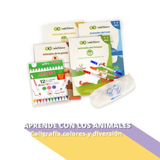 4 quaderns d'escriptura i passatemps - Aprende con los animales - infantil