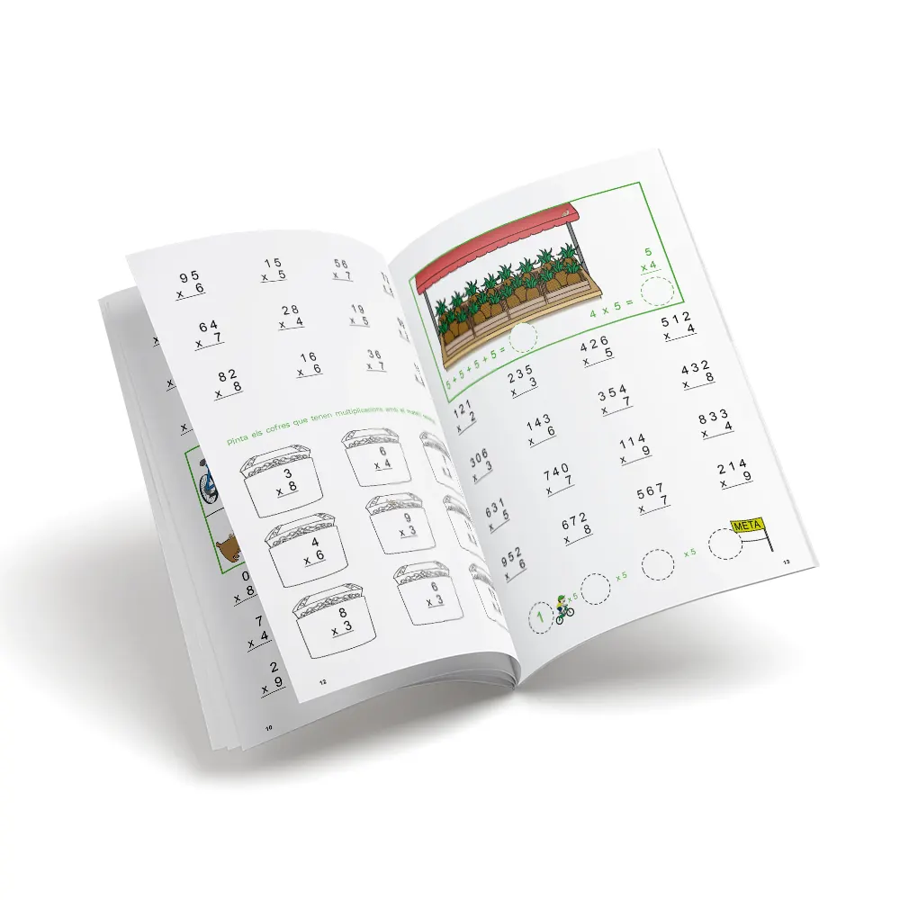 Quadern de matemàtiques - Nou set Càlcul 5 Multiplicacions d'una xifra - primària