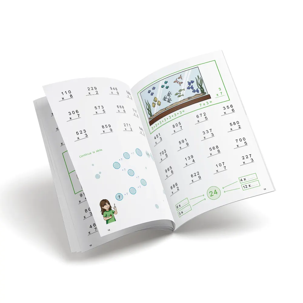 Quadern de matemàtiques - Nou set Càlcul 5A Multiplicacions per una xifra amb més dificultat - primària