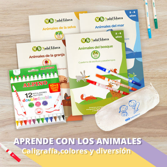 4 quaderns d'escriptura i passatemps - Aprende con los animales - infantil