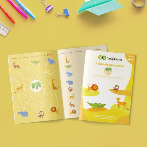 Quadern d'escriptura i passatemps - Animales de la selva - infantil